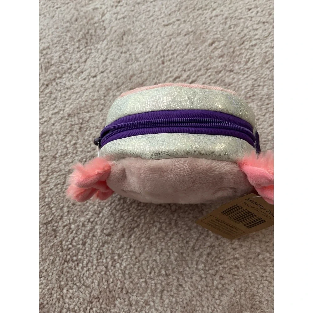 Just Us Plush Axolotl Makeup Bag Pouch Glitter Zipper Pink Purple White 71071825
